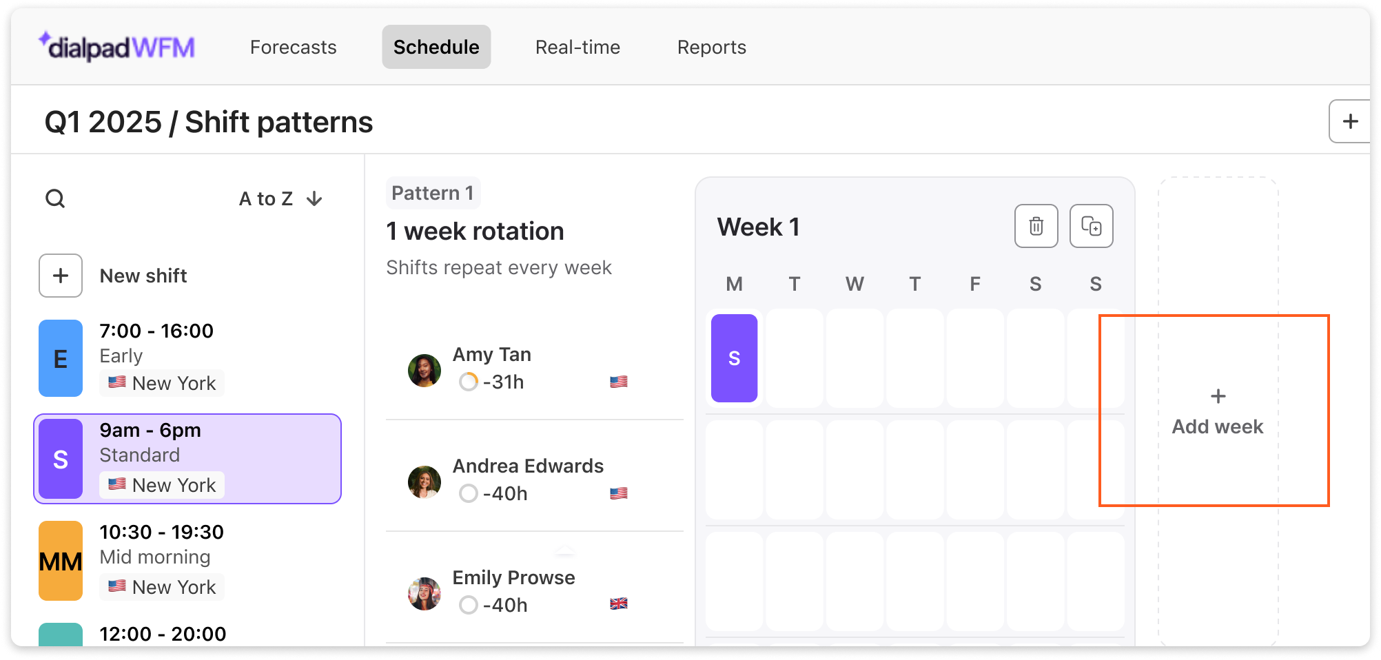 Shift patterns for Q1 2025, including employee schedules and rotation details.